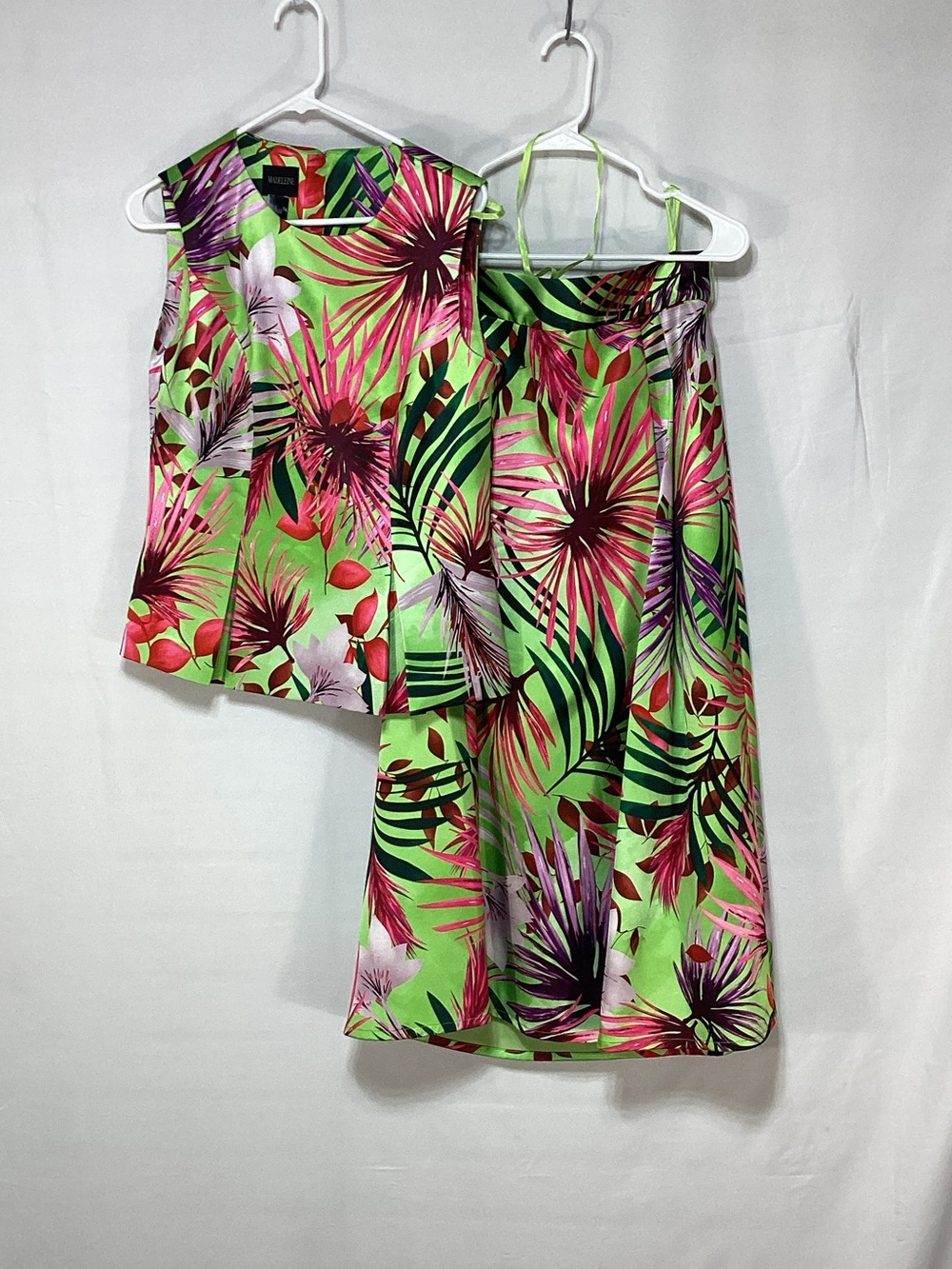 Madeline Size 8 Green & Pink Tropical Two-Piece Skirt Set